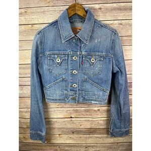 Levis Jacket Small Adult Blue Denim Cropped Long Sleeve Jean Stretch